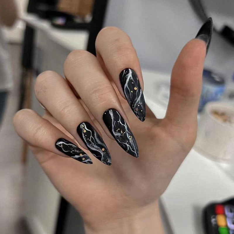 L22 Obsidian Marble Swirl High-end Press on Nails