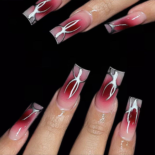 XL02 Crimson Silver Dreams High-end Press on Nails