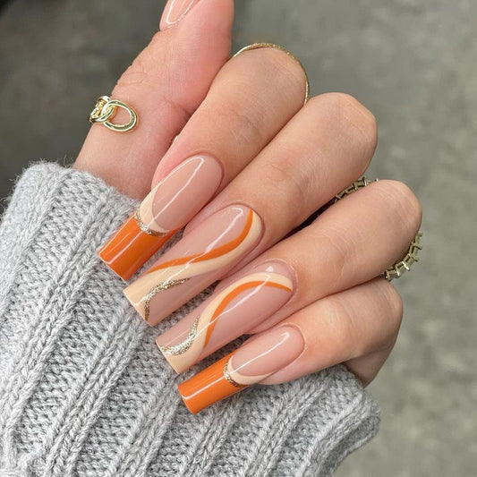 L33 Orange Line Art High-end Press on Nails