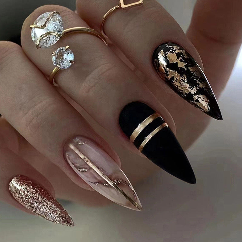 M35 Black Gold Prestige High-end Press on Nails