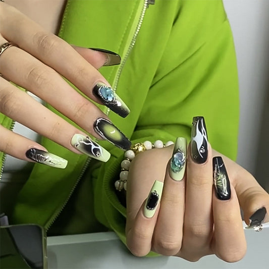 L06 Emerald Butterfly Dance High-end Press on Nails