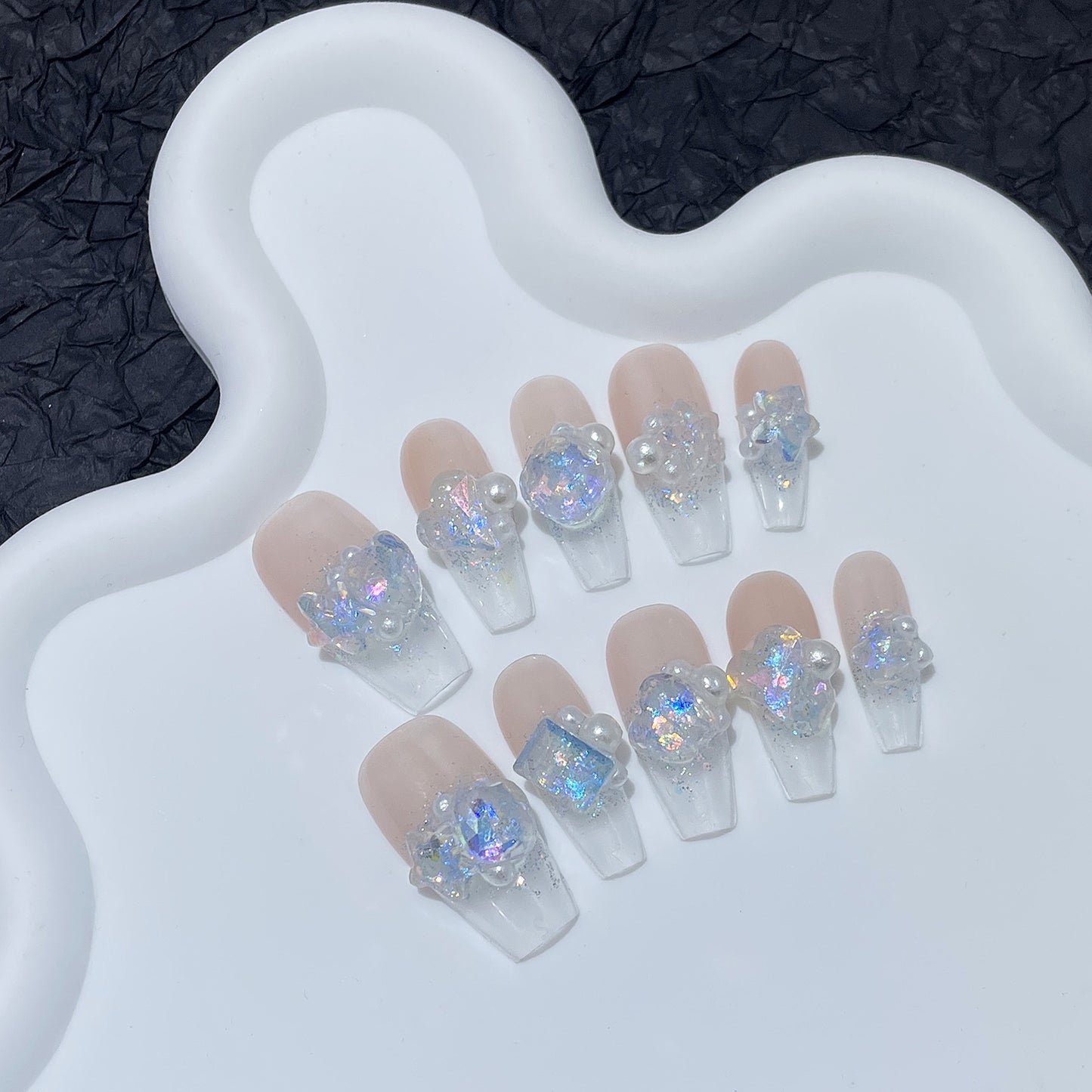 H92 Frenchie Radiance Sea Salt Diamonds High-end Press on Nails