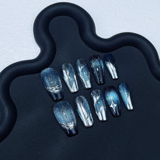 H21 Galaxy Cat Eye High-end Press on Nails art