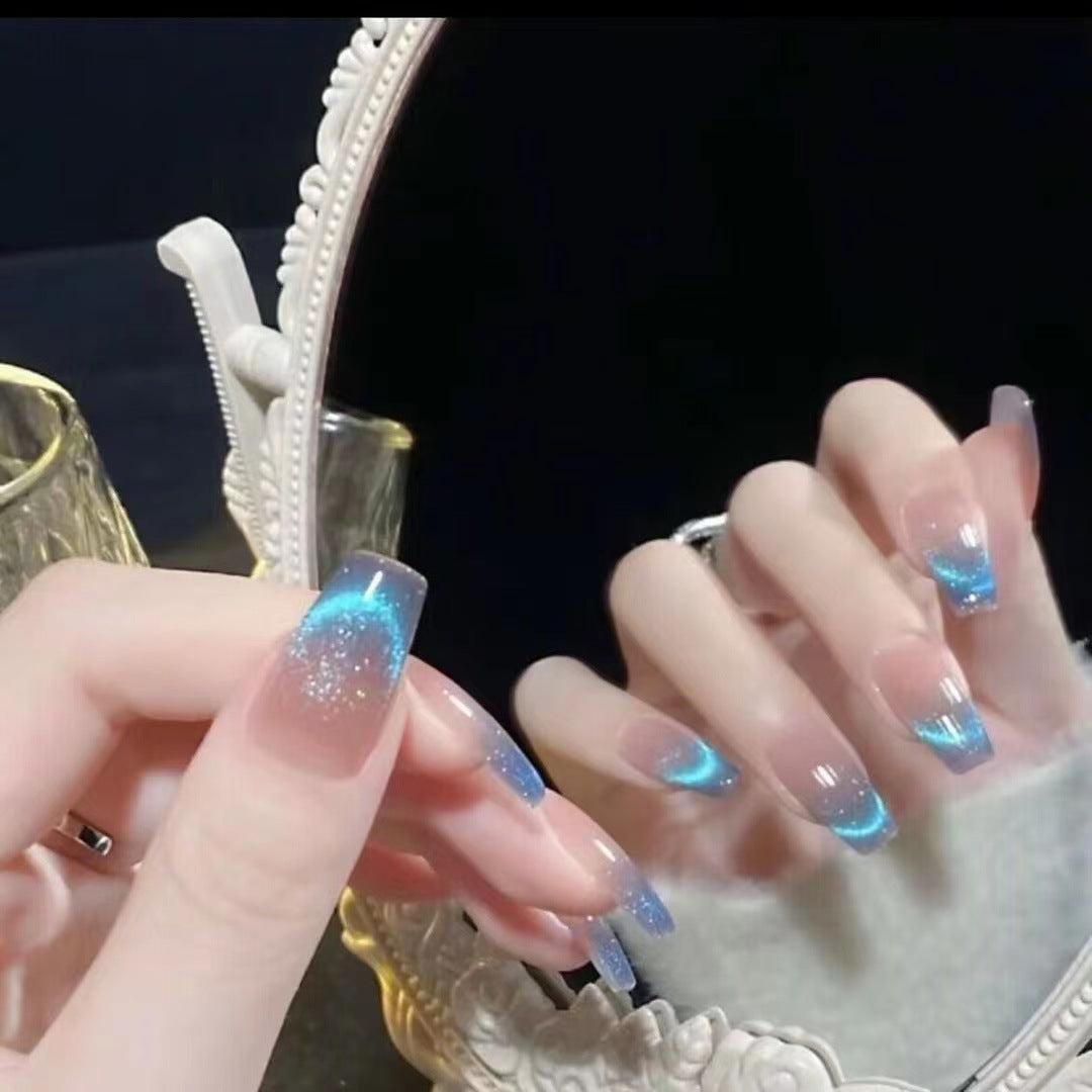 H20 Crystal Clear Blue Cat Eye High-end Press on Nails