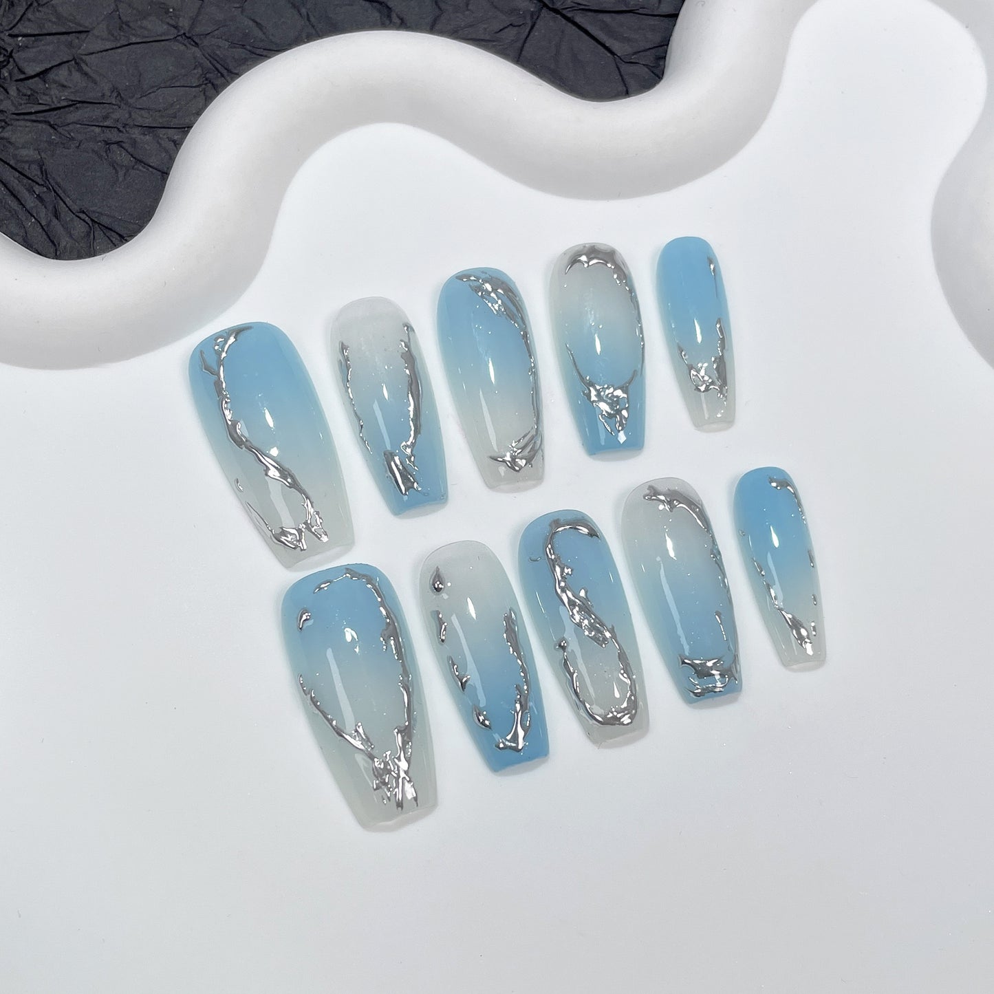 H38 Blue Mist Irregularity High-end Press on Nails