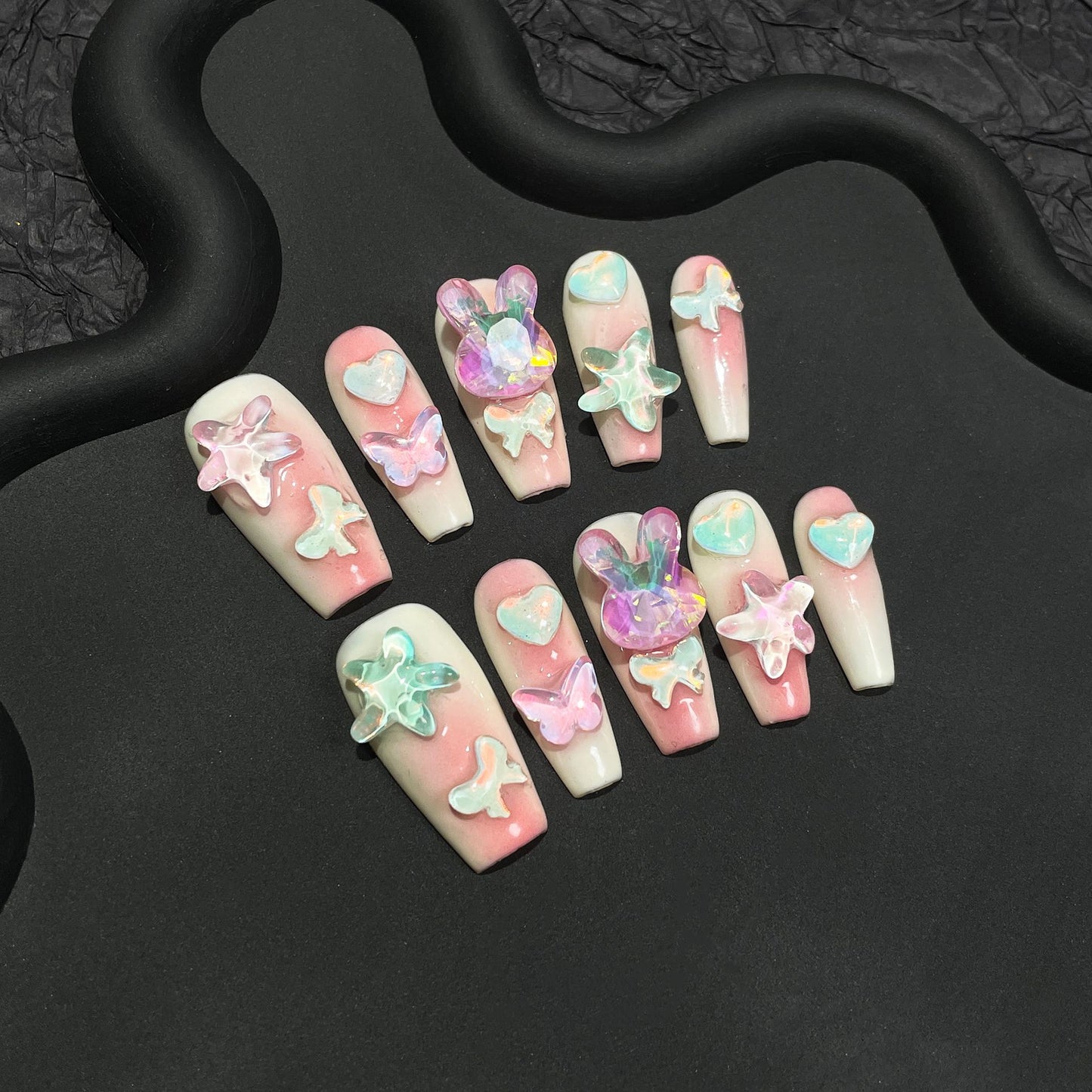 H90 Mocha Seastar Bunny High-end Press on Nails