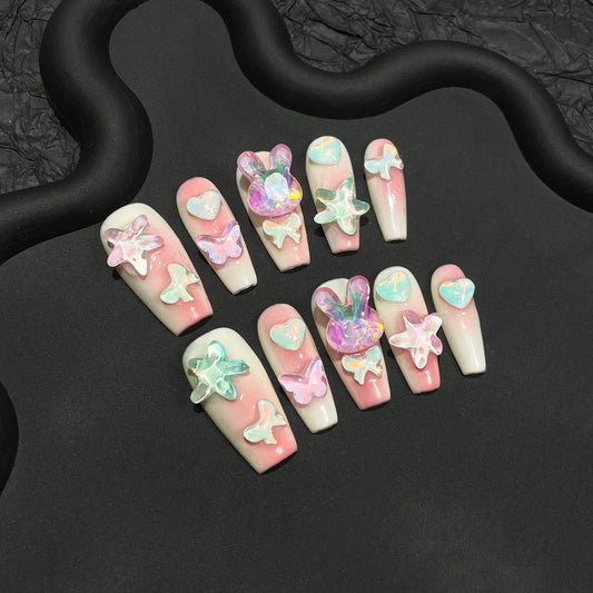 H90 Mocha Seastar Bunny High-end Press on Nails