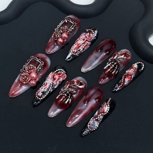 H63 Bloody Rose High-end Press on Nails